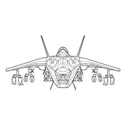 Раскраска Военный самолёт с ракетами