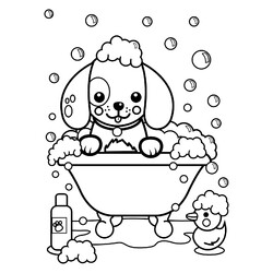 Раскраска Собачка в пенной ванне