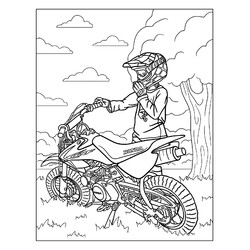 Раскраска Юный байкер и мотоцикл Хонда