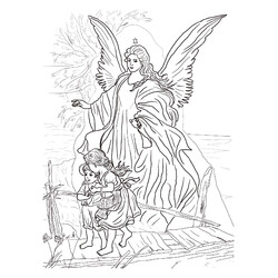 Раскраска Ангел-хранитель оберегает детей