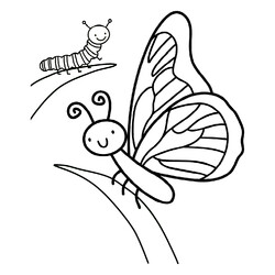 Раскраска Гусеница и бабочка