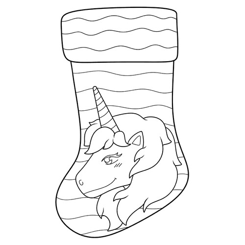 Раскраска Рождественский носок с единорогом