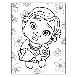 Раскраска Малышка Моана с ракушками