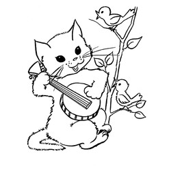 Раскраска Кот играет на балалайке