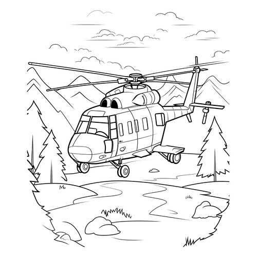 Раскраска Вертолёт над лесом