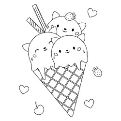 Раскраска Мороженое милые котята