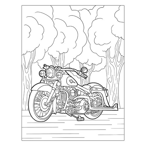 Раскраска Мотоцикл в лесу