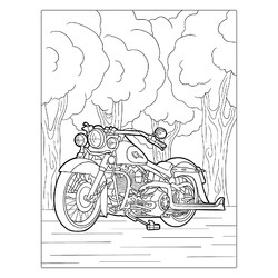 Раскраска Мотоцикл в лесу