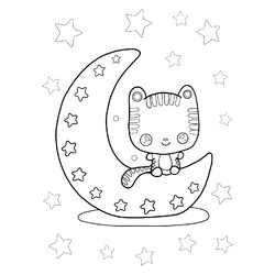 Раскраска Милая луна с котиком