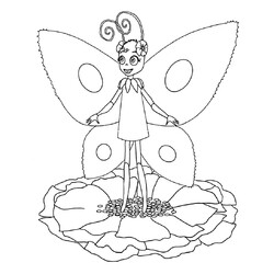 Раскраска Бабочка-девочка на цветке