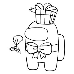 Раскраска Амонг Ас персонаж с шляпкой подароком на Новый год