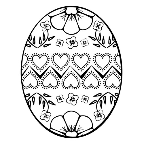 Раскраска Пасхальное яйцо с сердечками