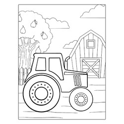 Раскраска Простой трактор возле груши