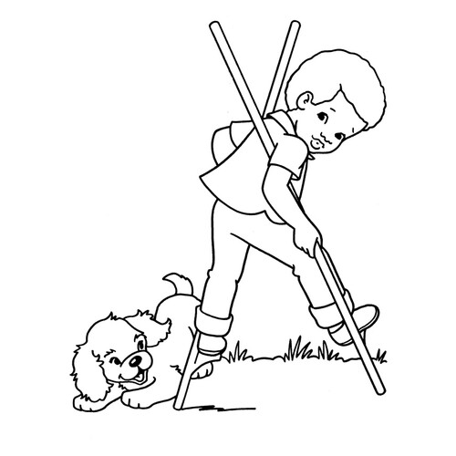 Раскраска Собака и мальчик на ходулях