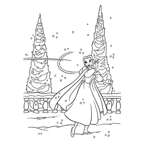 Раскраска Белль играет в снежки
