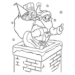 Раскраска Санта Клаус залазит в дымоход