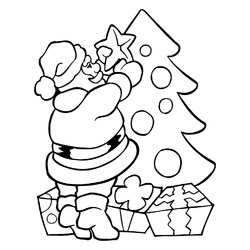Раскраска Дед Мороз вешает звезду на елку