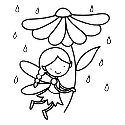 Раскраска Фея с ромашкой под дождём