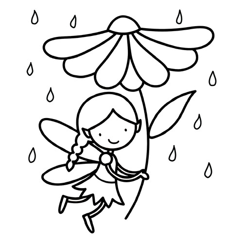 Раскраска Фея с ромашкой под дождём