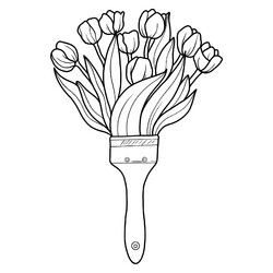 Букет тюльпанов в вазе в форме кисточки