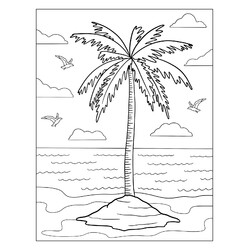 Пальма на острове и чайки