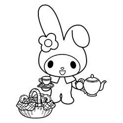 Раскраска Кролик девочка со сладостями
