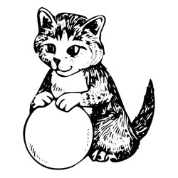 Раскраска Развеселившийся кот с мячиком