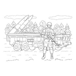 Раскраска Солдат и ракетная пусковая установка