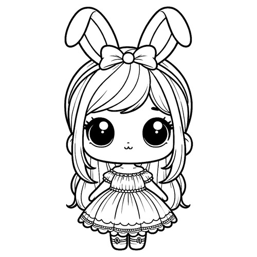 Раскраска Милая кукла с ушками зайца