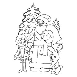 Раскраска Дед Мороз, снегурочка и зайчик