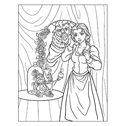 Раскраска Люмьер и Когсворт показали Белль розу