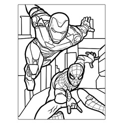 Раскраска Железный Человек и Человек-Паук