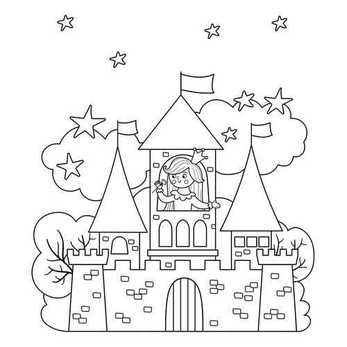 Раскраска Принцесса в замке