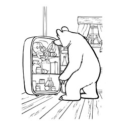 Раскраска Что медведь ищет в холодильнике?