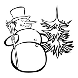 Раскраска Снеговичок с ёлкой