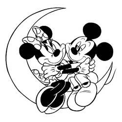 Раскраска Влюблённые Микки и Минни на луне