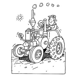Тракторист с сыном на тракторе