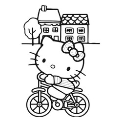 Раскраска Kitty катается на велосипеде