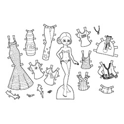 Раскраска Бумажная кукла с одеждой в американском стиле
