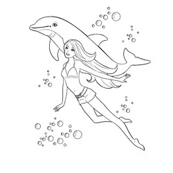 Раскраска Барби с дельфином