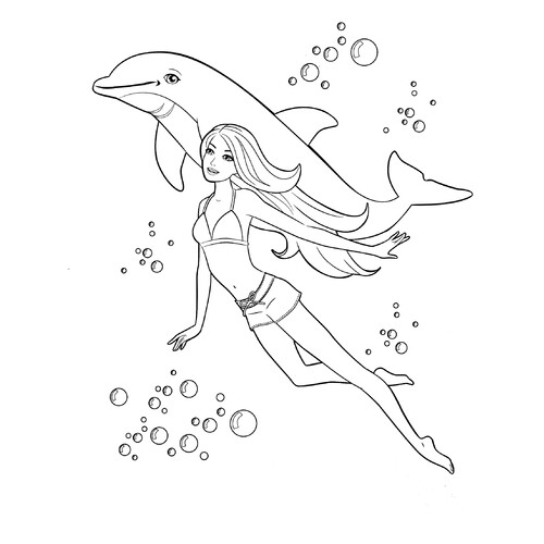 Раскраска Барби с дельфином