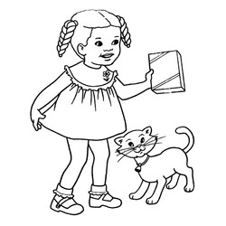 Раскраска Кот с девочкой