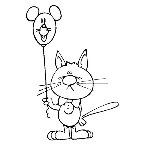 Раскраска Кот с бантом и шариком