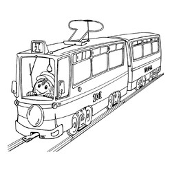 Раскраска Трамвай со смешным водителем