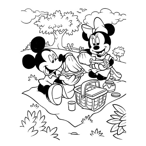 Раскраска Микки и Минни на пикнике