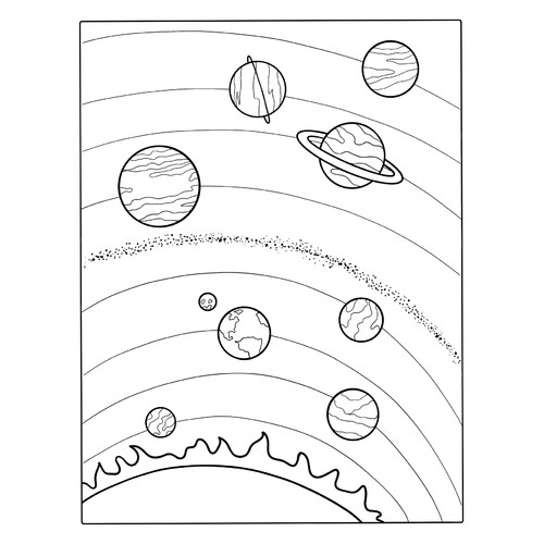 Раскраска Простая солнечная система для детей