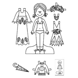 Раскраска Бумажная кукла для малышей Катя с осенними нарядами
