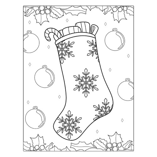 Раскраска Рождественский носок и ёлочные шары