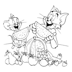 Раскраска Том и Джерри обедают арбузом