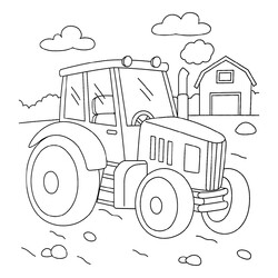 Раскраска Простой трактор и сарай